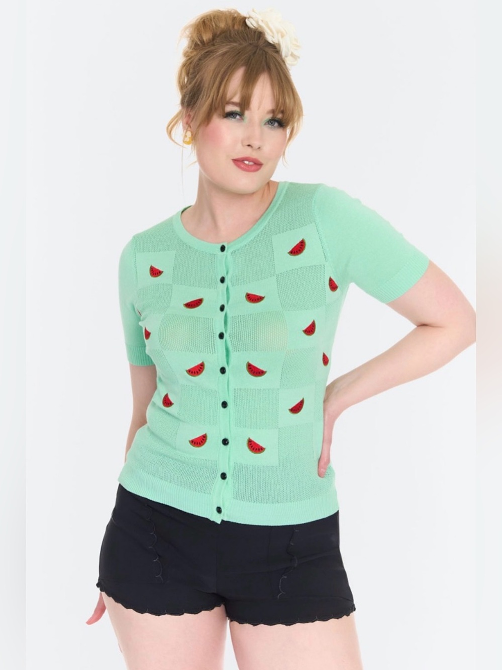 Voodoo Vixen Elaina Watermelon Mint Cardigan Retro Pinup Knit Top Size Small